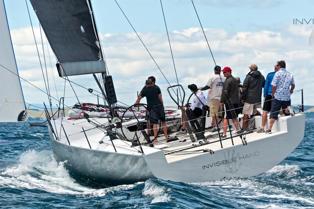 Wheel or tiller steering options are installed but not usually with both fitted at the same time - Invisible Hand on sea trials in the Hauraki Gulf, January 2017 © Darren McManaway